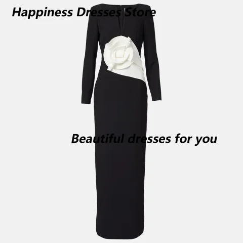 Vestido de Noche Moderno con Flores, Personalizado, Cuello en V, Mangas Largas, de Jersey, Elegante, con Abertura Trasera, Vestido Recto para Fiesta de Graduación 5