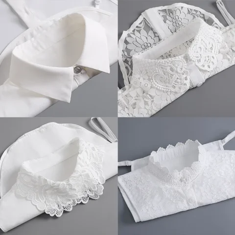 Moda media camisa estilo cuello falso para mujeres soporte cuello desmontable niñas falsas Encaje Vintage señoras blusa falsa decoración de cuello