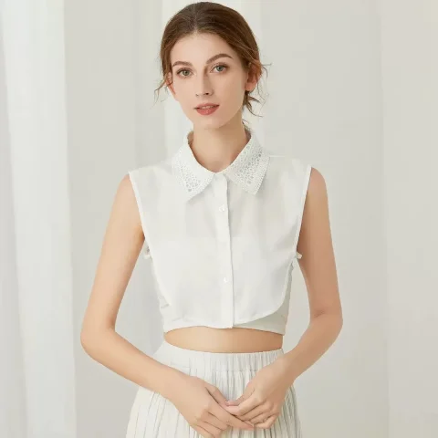 Moda media camisa estilo cuello falso para mujeres soporte cuello desmontable niñas falsas Encaje Vintage señoras blusa falsa decoración de cuello