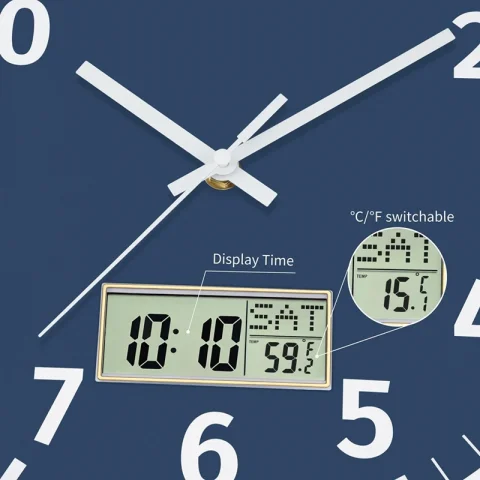 Reloj de pared digital con hora, día de la semana y temperatura, reloj de pared digital redondo silencioso que funciona con pila