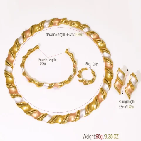GZJPEI 2025 nuevo conjunto de joyería de boda de lujo Dubai joyería de mujer de alta calidad tres tonos elegantes accesorios de fiesta regalo para el amor