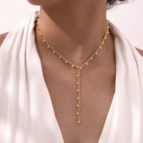 Prjewel-collar de borlas en forma de Y con cuentas simples para mujer, collares de cadena con marco de Color dorado, joyería de acero inoxidable a la moda, nuevo