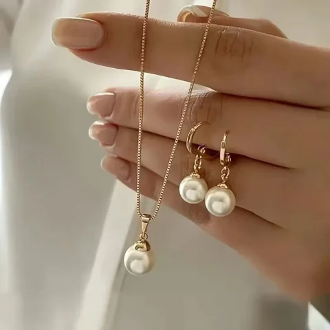 2 piezas de conjunto de joyería de perlas redondas, pendientes, colgantes, collares, conjunto de joyería de boda exquisita y de moda para mujer, regalos