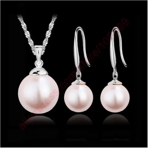 Jewely-Conjunto de pendientes y collar con colgante de perlas para mujer, conjunto de pendientes de plata de ley 925 auténtica pura, regalo de fiesta, colores mezclados