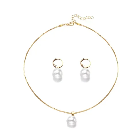 Conjunto de joyería de perlas redondas de 2 piezas, pendientes, colgantes, collares, conjunto de joyería de boda exquisito y moderno para mujer, regalos 5