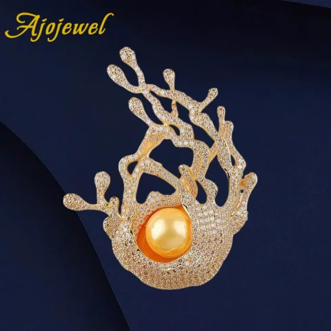 Ajojewel-broche de perlas de lujo de diseñador Coral, joyería llamativa de mar con diamantes de imitación ostentosos, bonitos regalos de regalo