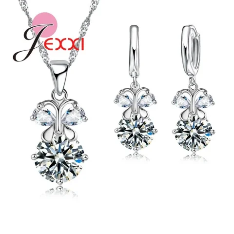 Conjunto de joyería elegante para mujer, accesorio de boda, colgante, collares, pendientes, conjuntos de joyería de plata de ley 925 para mujer