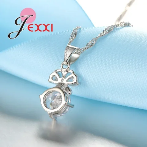Conjunto de joyería elegante para mujer, accesorio de boda, colgante, collares, pendientes, conjuntos de joyería de plata de ley 925 para mujer 5