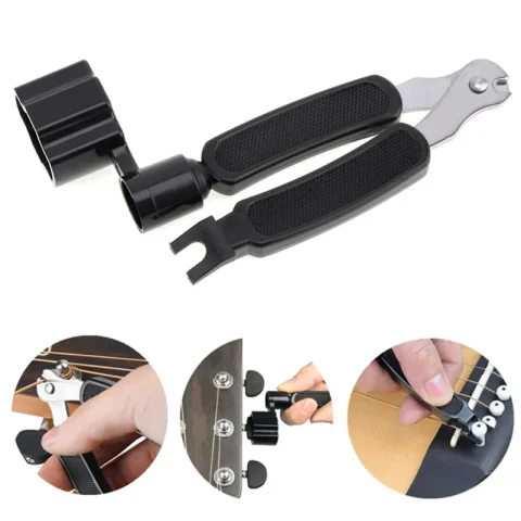 Herramienta de cambio de cuerda de guitarra de madera, cortador de cuerda de instalación, cuerda de bobinado, alicates tres en uno, extractor de cuerda de baquelita