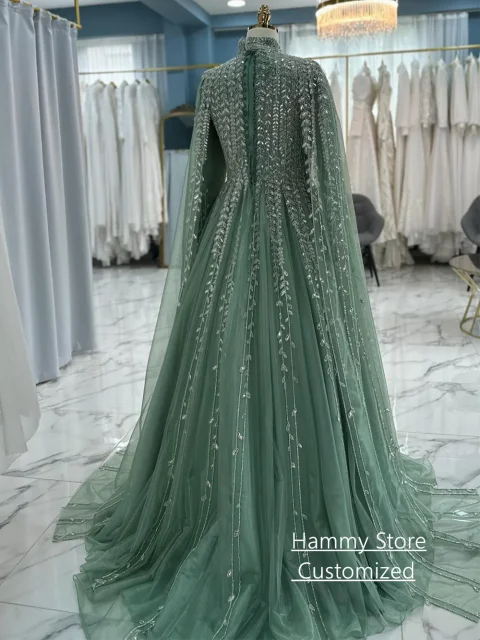 Vestido de noche de Arabia Saudita, vestido de fiesta con lentejuelas brillantes, modesto, personalizado, cuello alto, manga larga