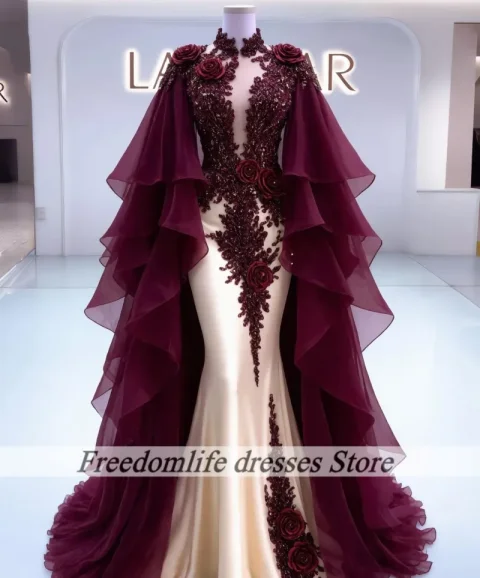 Vestidos de Noche Árabes de Dubái para Mujer 2026, Vestidos de Fiesta Hechos a Mano con Flores, Volantes y Apliques, Trajes de Lujo Personalizados