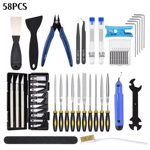 Kit de herramientas de impresora 3D para FDM/SLA: limpiador de boquillas, raspador, pinzas, herramientas de archivo y grabado para mantenimiento