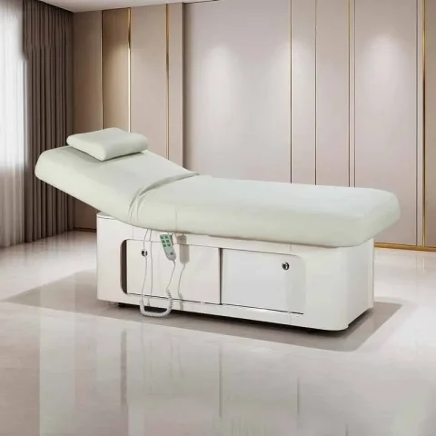 Mesa de masaje moderna de lujo, almacenamiento profesional, cama de masaje multifunción para adultos, muebles estéticos iluminados ajustables y cómodos