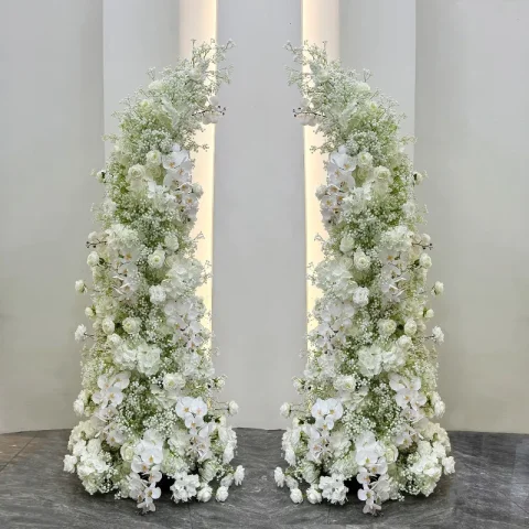 Arco de Flores Artificiales de Lujo con Rosas y Paniculata, Arreglos Florales para Decoración de Fondo de Escenario de Boda