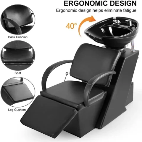 Silla para lavado de cabello de salón de belleza ajustable de lujo, cuenco y silla para champú, muebles portátiles para retrolavado, silla para champú y masaje