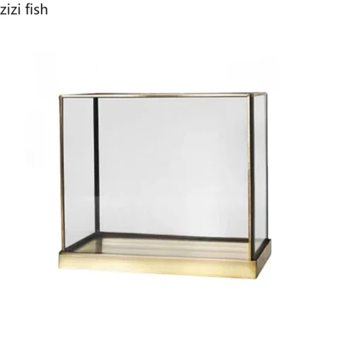Exhibidores Rectangulares con Cubierta Antipolvo, Vitrinas de Vidrio con Base de Cobre, Caja de Exhibición con Cubierta de Vidrio, Caja de Almacenamiento, Bandeja, Estantes Decorativos