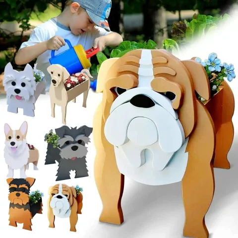 Macetero de flores DIY de animales bonitos, maceta de PVC para perros y mascotas, decoración de jardín, contenedor de plantas, decoración, macetas de jardín, Orname 3