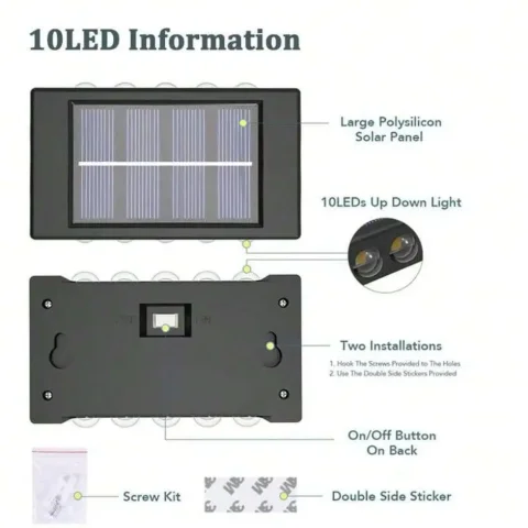 Lámpara Solar de Pared con 4/6/8/10 LED, Decoración para Jardín y Calle, Luz Exterior Impermeable, Iluminación Ascendente y Descendente, Lámpara de Paisaje para Jardín 5