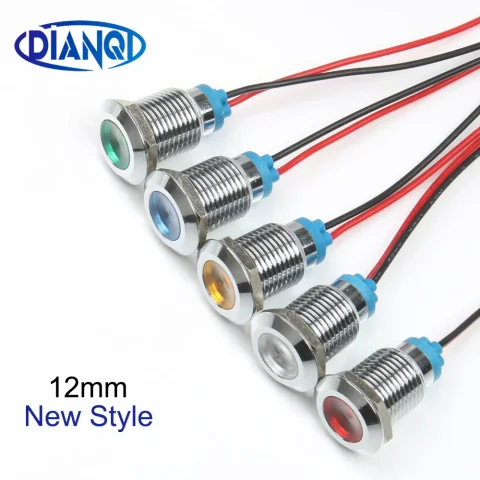 Luz indicadora LED de Metal, lámpara de señal impermeable de 12mm, personalizada, de un solo/doble color, punto con cable rojo, amarillo, azul, verde y blanco
