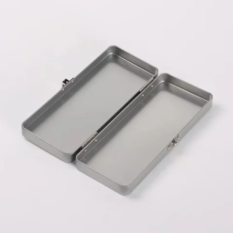 Nueva caja de almacenamiento de Metal rectangular, cubierta abatible de hierro, caja de hebillas de Metal plateada con cerradura, caja con bisagras vacías, caja de Color agua sólida
