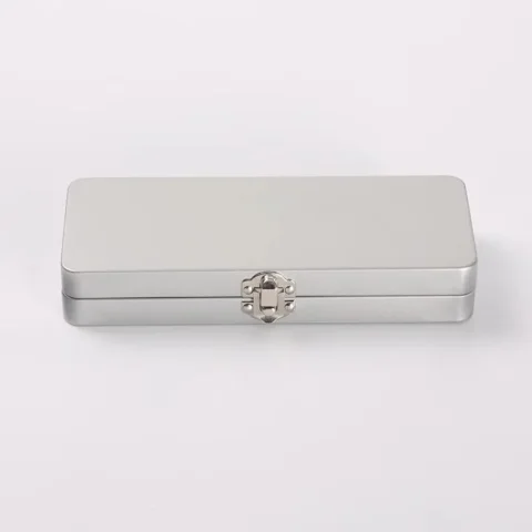 Nueva caja de almacenamiento de Metal rectangular, cubierta abatible de hierro, caja de hebillas de Metal plateada con cerradura, caja con bisagras vacías, caja de Color agua sólida