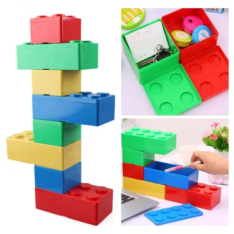 Caja de almacenamiento de plástico con formas de bloques de construcción, contenedor de escritorio superpuesto, suministros para casa de oficina, nuevo, creativo