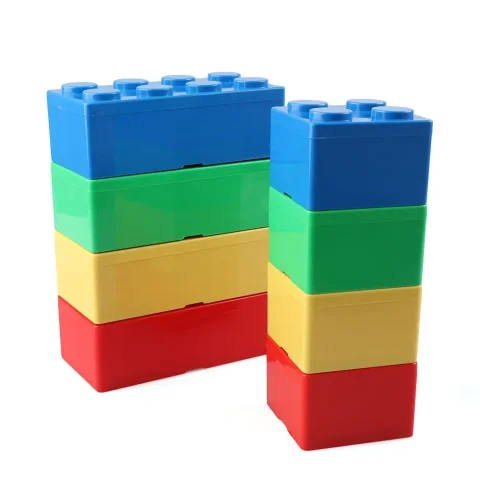Caja de almacenamiento de plástico con formas de bloques de construcción, contenedor de escritorio superpuesto, suministros para casa de oficina, nuevo, creativo 5