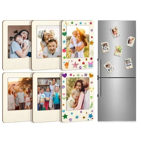Marcos de Fotos de Madera DIY con Pegatinas, Material de Madera para Manualidades, Portafotos DIY con Rotulador de Colores 3