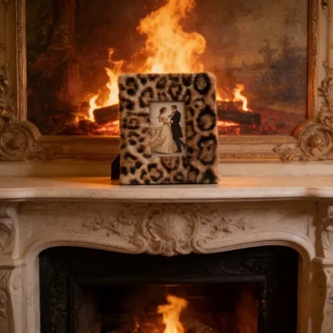 Marco de Fotos con Forma de Corazón y Huella de Cachorro, Creativo, para Fotos de 6/7/8 Pulgadas, con Estampado de Leopardo, Decoración para Sala de Estar