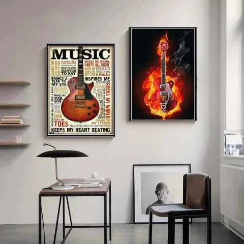 Cuadros de pared de guitarra, póster en lienzo e impresiones, pintura de instrumentos musicales modernos para sala de estar, Bar, decoración estética del hogar