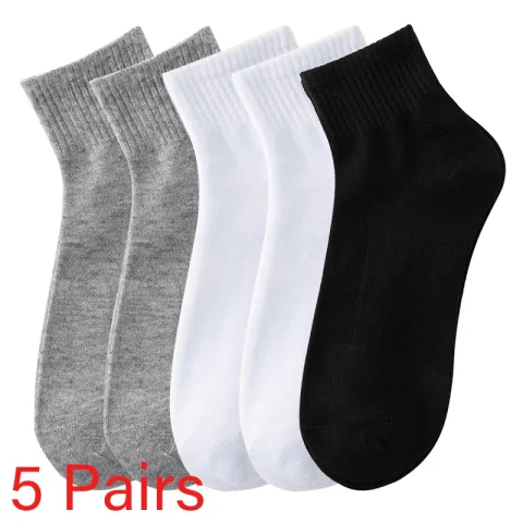 Lote de 5 Pares de Calcetines de Media Pantorrilla para Hombre, Color Sólido Simple, Cómodos, Transpirables, Calcetines de Negocios Versátiles, Calcetines Deportivos Casuales