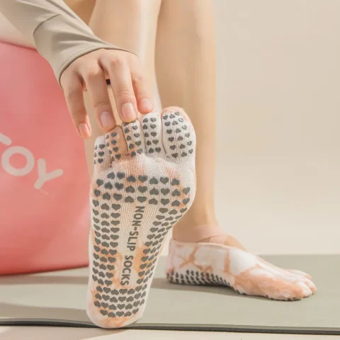 Calcetines antideslizantes para Yoga, calcetines profesionales de algodón para Pilates de cinco dedos para mujer, calcetines deportivos con punta abierta para interiores, absorbentes para el sudor 3
