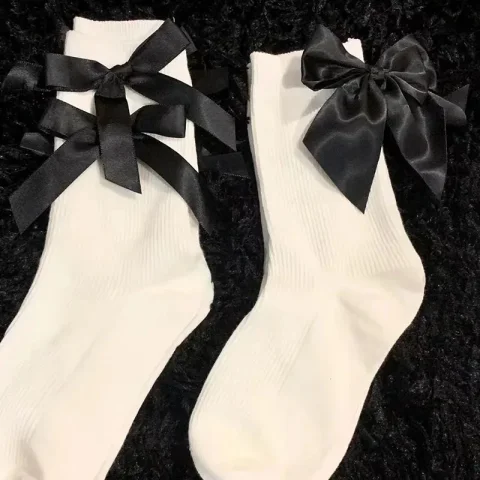Calcetines de primavera y verano para mujer, medias cortas estilo Lolita con lazo, Harajuku, Kawaii, blanco, japonés 5