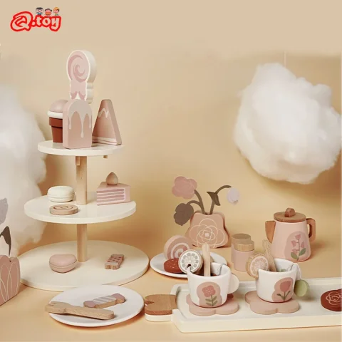 Juego de simulación de madera para niñas, juegos de té, juguetes de comida, juego de rol de cocina, juego de imitación, juguetes educativos tempranos para niñas