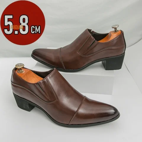 Zapatos de tacón alto negros/marrones para hombre, zapatos de vestir de alta calidad, mocasines de cuero antideslizantes para fiesta de negocios, boda, aumento de altura