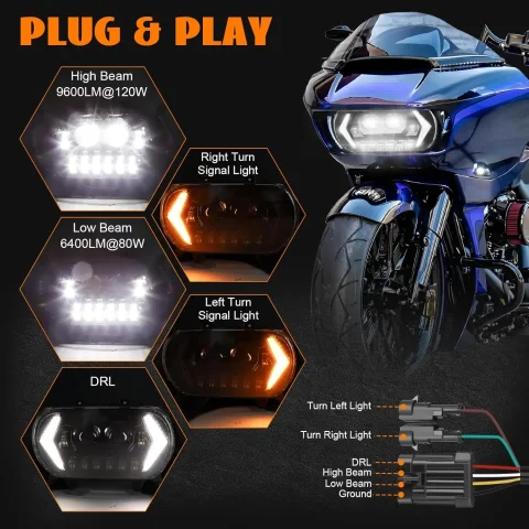 Faro delantero Led para Harley Touring, luz de carretera superbrillante de 120W con luz de cruce y alto, DRL, compatible con 2015-2023  for 2015-2023 Harley Touring  Road Glide FLTR Models 2024 FLTRK FLTRT 5