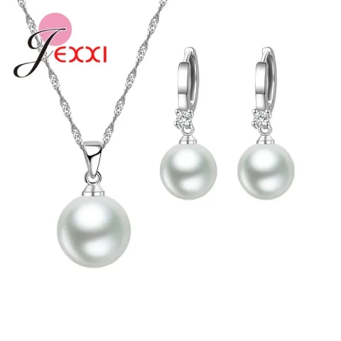 Conjunto de joyería de plata de ley 925, pendientes, collar, exquisitos adornos de perlas pulidas para mujer, accesorios de boda