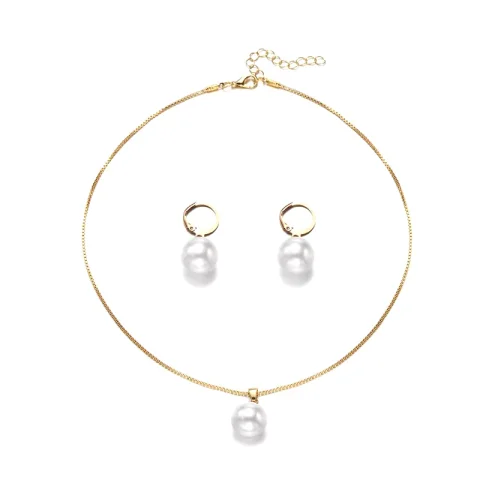 'Conjunto de 2 piezas de joyería de perlas redondas, pendientes, colgantes, collares, conjunto de joyería de boda exquisito y moderno para mujer, regalos' 5