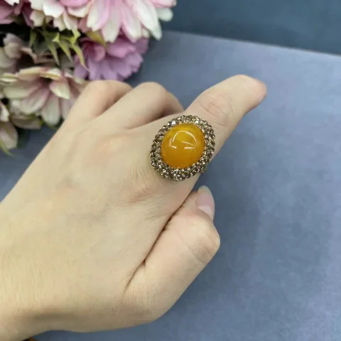 Juego de tres piezas de cera de abeja con incrustaciones de jade, joyería de diamante medieval personalizada de alta gama, venta al por mayor, nuevo 4