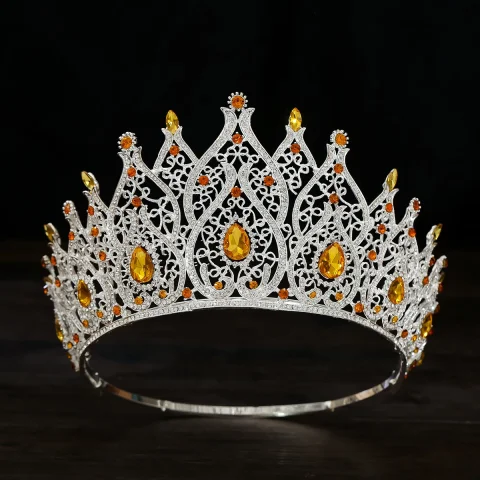 Corona de reina barroca enjoyada: coronas y Tiaras de boda con diamantes de imitación para mujer, accesorios para el cabello de fiesta de disfraces con piedras preciosas, Vic 3