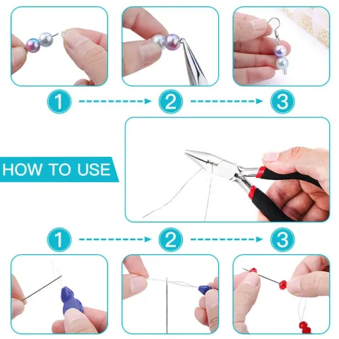 Kit de suministros para fabricación de joyas con herramientas de joyería, anillos abiertos para saltar, cierres de langosta, cuentas de engarzado, ganchos para pendientes, accesorios para joyería 4
