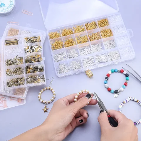Kit de suministros para fabricación de joyas con herramientas de joyería, anillos abiertos para saltar, cierres de langosta, cuentas de engarzado, ganchos para pendientes, accesorios para joyería 5