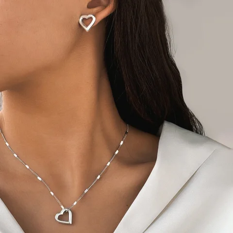 Woiwoi-Conjunto de joyería de acero inoxidable, collar y pendientes con nuevo colgante romántico de amor, conjunto de joyería minimalista para mujer, regalo