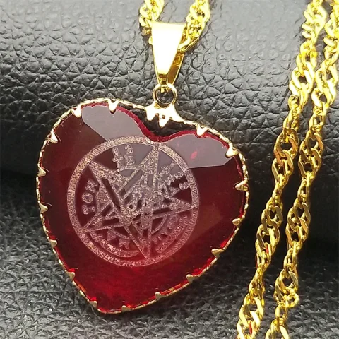 Tetragrammatón judío, collar con colgante de pentagrama hebreo para mujeres y hombres, cristal de circón, corazón de amor, cadena femenina, regalos de joyería