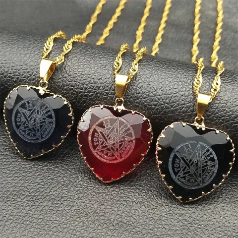 Tetragrammatón judío, collar con colgante de pentagrama hebreo para mujeres y hombres, cristal de circón, corazón de amor, cadena femenina, regalos de joyería