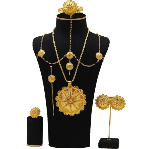 Joyería de Oriente Medio para mujer, Eritrea, etíope, África, colgante de boda, collares, pendientes, anillo, pulsera, cadena para la cabeza, horquilla