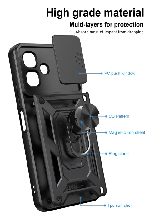 Funda protectora para Infinix Smart 8, Infinix Smart 20, 9, 10 Plus, 7, 8 Pro, a prueba de golpes, con protector de lente deslizante.