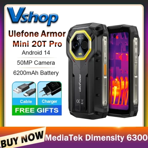 Ulefone Armor Mini 20T Pro teléfono resistente 8GB + 256GB 4,7 "pantalla 6200mAh MediaTek Dimensity 6300 Android 14 33W 5G Smartphone