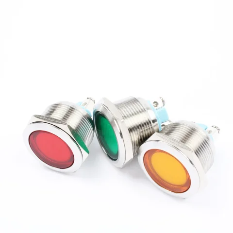 Luz indicadora LED metálica de 22 mm, redonda y plana, lámpara de señalización de 3V, 6V, 12V, 24V, 220V, iluminación por tornillo, lente roja grande 22ZSD.PY.DM.L 3
