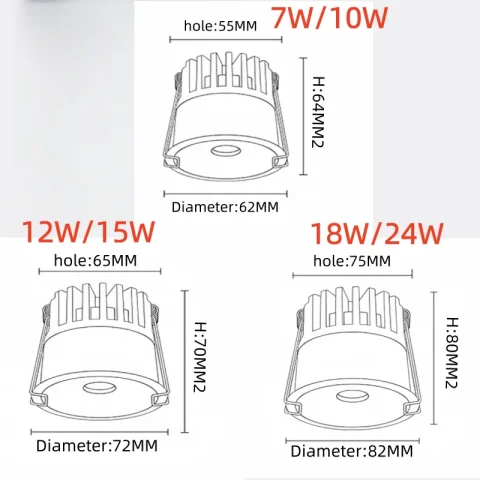 Lámpara LED integrada para el hogar, foco de haz de luz transversal emisor de luz de orificio pequeño, lámpara antideslumbrante no centalizada 4